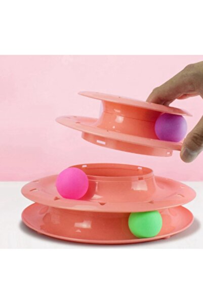 Mixpet Pink Cat Toy - Headed, Three Layers, Rotating Ball, 24.5x19.5 Cm