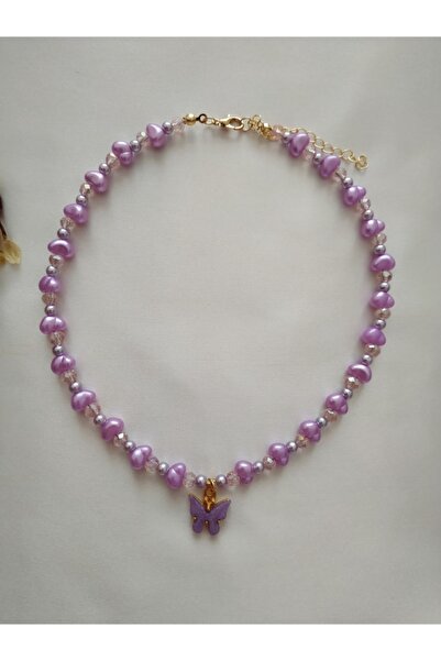 Fata Morgana Accessory Kelebek Uçlu Lila Barok Inci Kolye