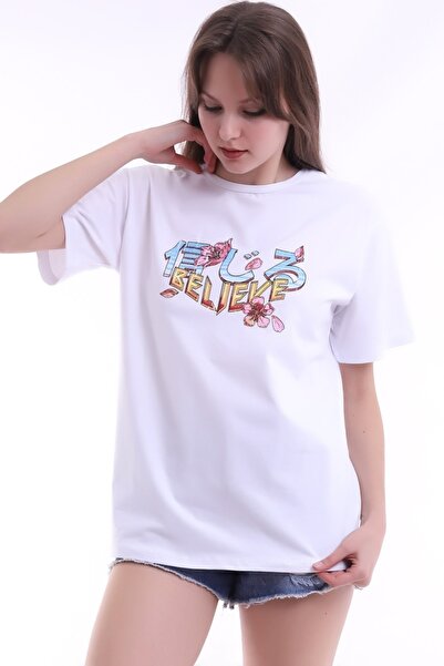 KYLE XM Γυναικείο μπλουζάκι με λευκό εμπριμέ Μπλουζάκι Oversize