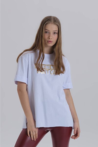 DAVID&GERENZO Beyaz Kadın Breaking News Baskı Yandan Yırtmaçlı Bisiklet Yaka ...