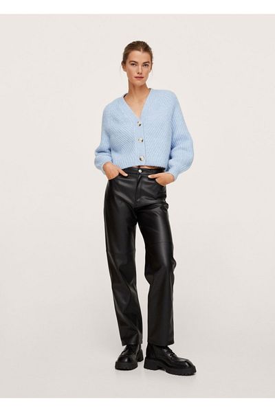 MANGO Woman Cardigan scurt tricotat albastru cer pentru femei