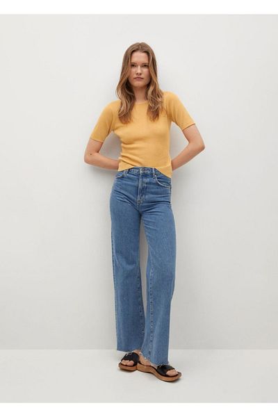 MANGO Woman Dámský pletený top v hořčičné barvě