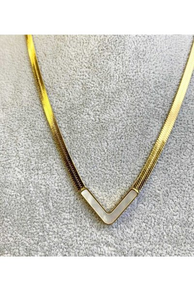 YUGENCONCEPT Gold Plated Italian Chain V Detail Steel Necklace