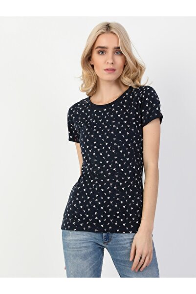 Colin's Çiçek Baskılı Lacivert Kadın Kısa Kol Tişört