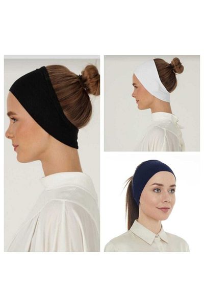 Shalista 3-Piece Magic Adhesive Lycra Anti-Slip Bandana Black, White and Navy Blue