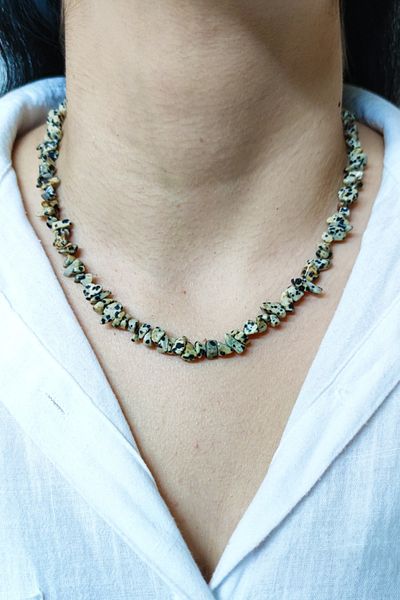 Armis Spotted Jasper Natural Cracked Stone Necklace