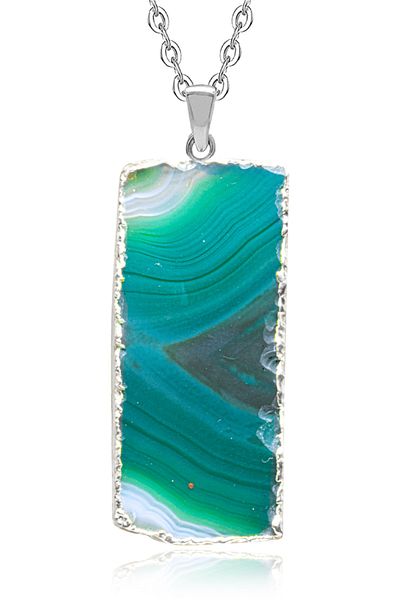 Tesbih Atölyesi Certified Natural Patterned Green Agate Stone Natural Stone Necklace