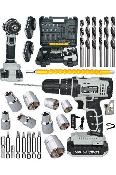 Mager Germany Thechnology 12 Volt 1,3 Ah Darbeli Çift Akülü 24 Parça Setli,şarjlı Vidalama Matkap Grey