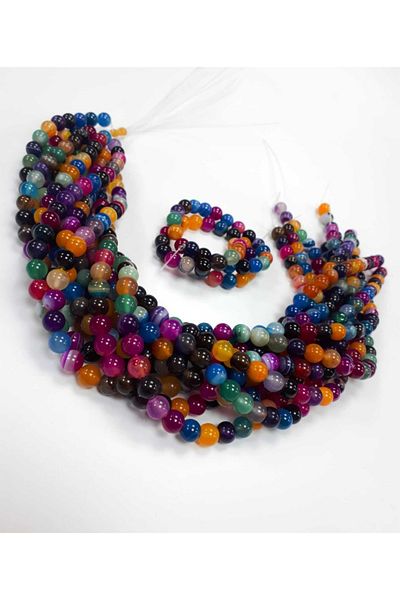 Yüksel Boncuk 8 Mm Mixed Color Agate Natural Stone String (1 SEQUENCE)