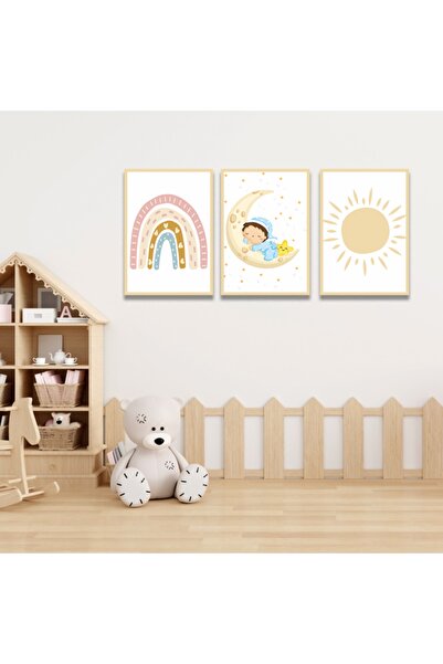 Kapbirhediye Bebek/çocuk Odası Özel Tasarım Duvar Tablo Seti 3 Parça
