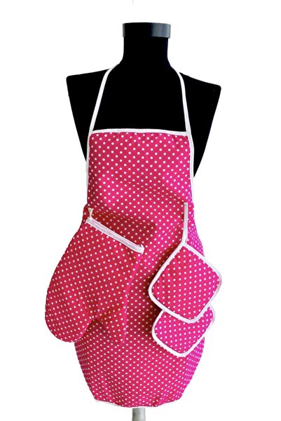 Genel Markalar Morlay 3 Parça Fuşya Su Geçirmez Mutfak Önlüğü, Isı Geçirmez Eldiven Ve Tutaç Takımı