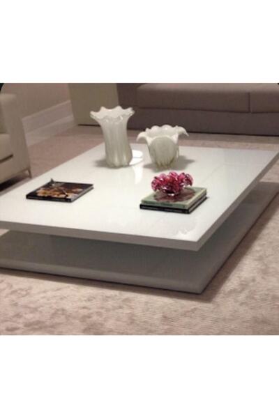 LUXURY VİLLA Luxury Beyaz Camlı Orta Sehpa 100x100 Yükseklik 38 Cm