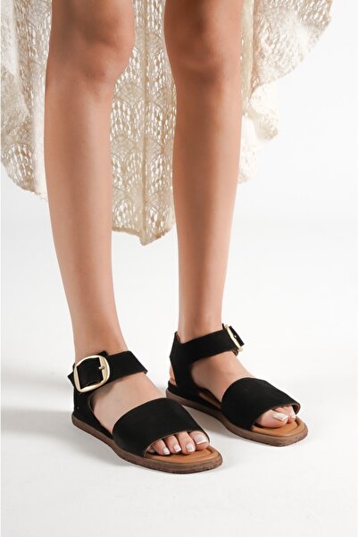 PASSAGE SHOES 6132 Genuine Suede Leather Women's Sandals with Black Buckle