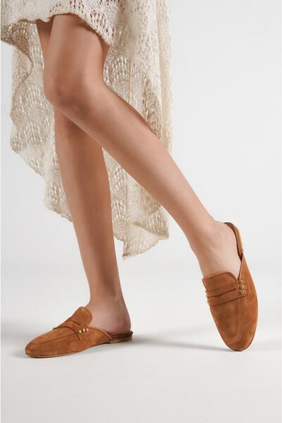 PASSAGE SHOES 6137 Taba Süet Hakiki Deri Kadın Terlik