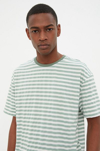 Trendyol Collection Oversize benzines csíkos nyakú póló - TMNSS20TS0511