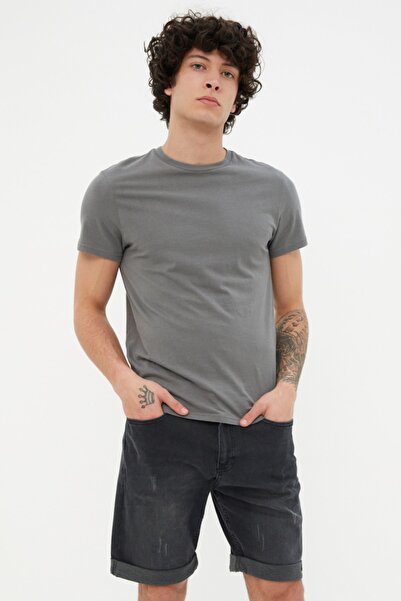 Trendyol Collection Antracitové detailní džínové džínové šortky Slim Fit - TMNSS21SR0727