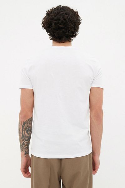 Trendyol Collection Λευκό Slim/Slim Fit Crew λαιμόκοψη κοντό μανίκι με γράμματα εμπριμέ 100% βαμβακερό T-shirt TMNSS20TS0083