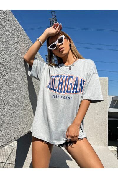 ALİKA تي شيرت نسائي رمادي ميشيغان ويست كوست مقاس كبير