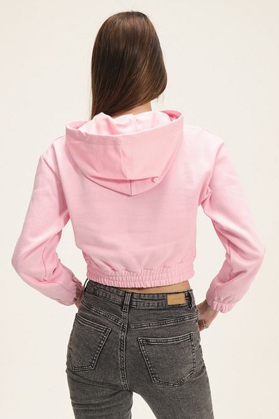 PUNKY CAT Γυναικείο φούτερ με ροζ κουκούλα Fleece Crop