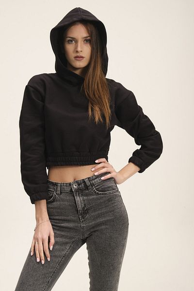 PUNKY CAT Γυναικείο φούτερ με μαύρη κουκούλα Fleece Crop