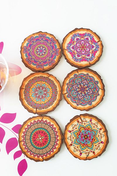KEMSON Set of 6 Mandala Printed Coasters is a Stylish Presentation Holder