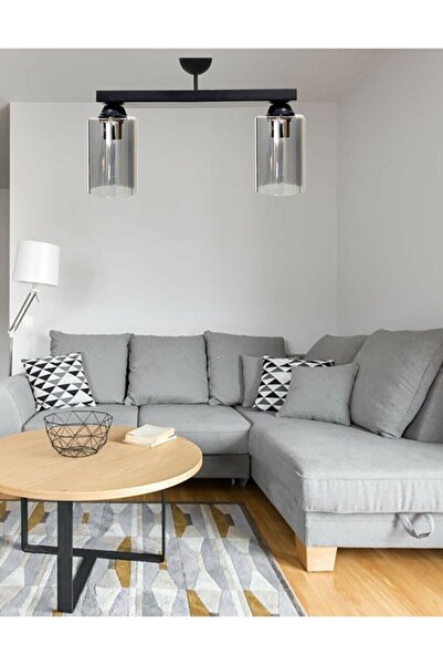ÖZBAK AVİZE Füme Camlı 2'li Sıralı Japon Modern Sarkıt Salon Avizesi Siyah
