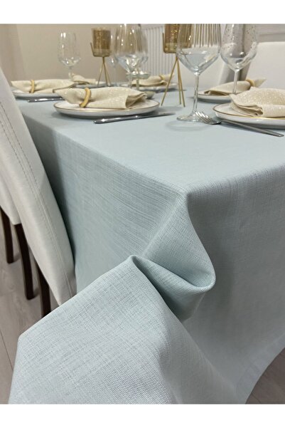 Zeren Home Keten Görünümlü Simsiz Begonvil Masa Örtüsü Açık Mint 13 Parça