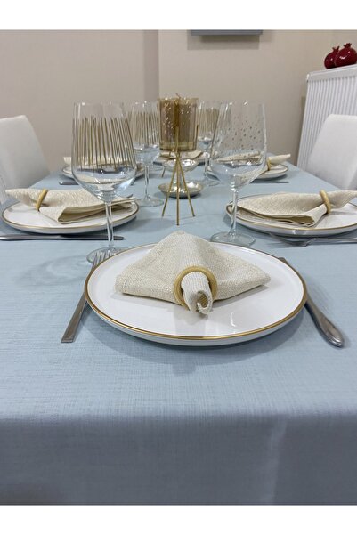 Zeren Home Keten Görünümlü Simsiz Begonvil Masa Örtüsü Açık Mint 13 Parça