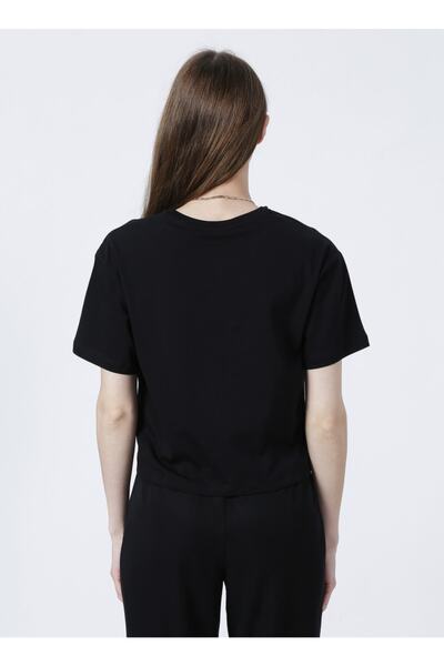 Fabrika Crew Neck Crop Plain Black Women's T-Shirt - K-Abella
