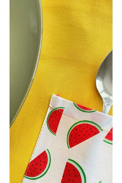 White Alamode Yellow Colored Watermelon Pattern Pocket Placemat Set