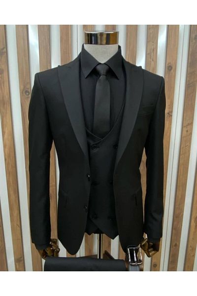 Costtum Men's Wear Férfi sima fekete mellény öltöny