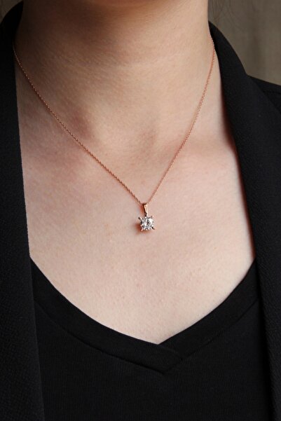 Argentum Concept 925 Ayar Gümüş Rose Tek Taş Kolye - N101301