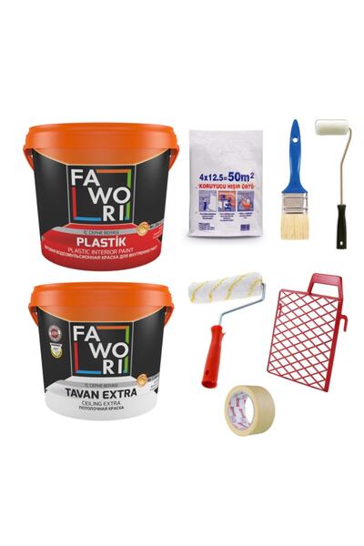 Fawori Plastik Iç Cephe Duvar Boyası 2.5lt+ Tavan Boyası 3.5kg + Boyama Seti Irmak40