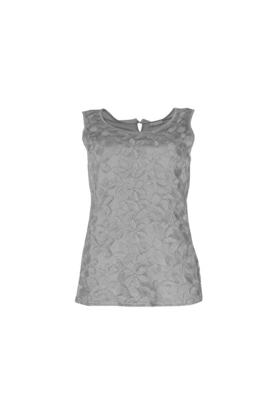 Bulalgiy Kadın Gri Danteli Kolsuz Bluz - Bga207074