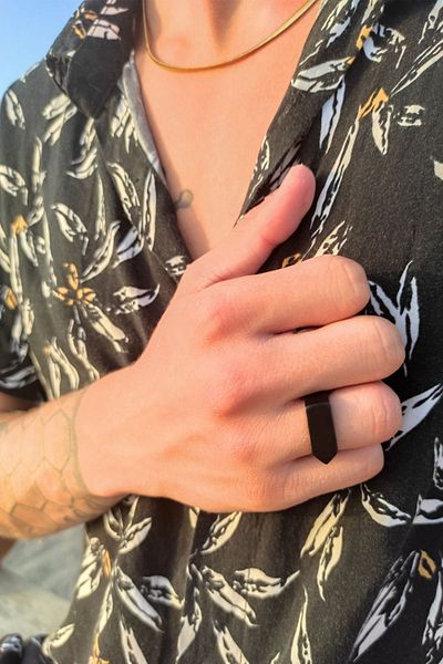 The Collection Matte Black Triangle Model Adjustable Men's Ring