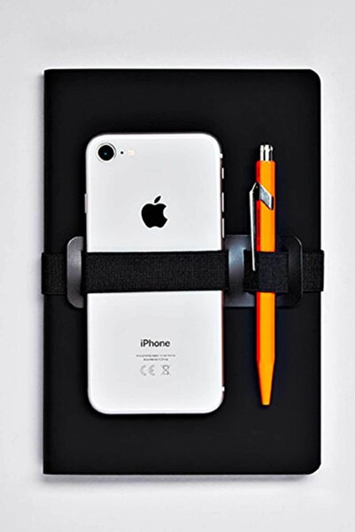 NUUNA Notebook Voyager L Black (Phone and Pen Holder with Elastic Stripe - 256 Pages with Gray Dots)