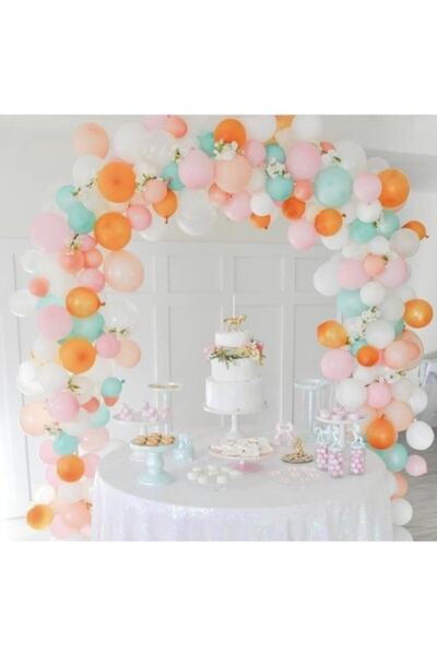 LOTUS PARTY 100 Pieces Metallic Orange - Mint Green - Pink and White Balloon ...