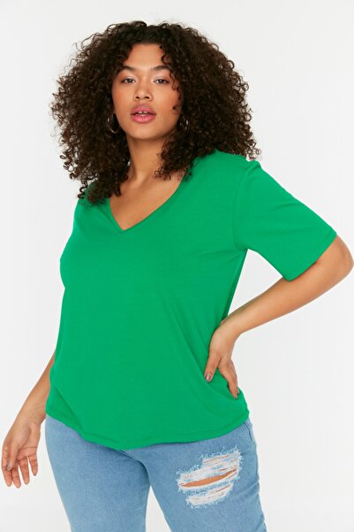 Trendyol Curve Plus Size T-Shirt - Green - Regular