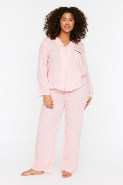 Trendyol Curve Große Größen in Pyjama-Set - Rosa - Unifarben