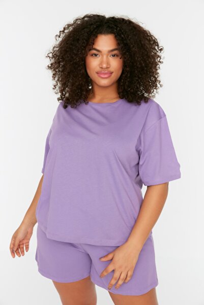 Trendyol Curve Plus Size Pajama Set - Purple - Plain