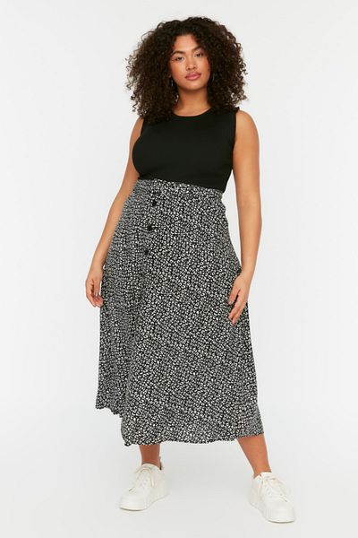 Trendyol Curve Plus Size Skirt - Black - Midi