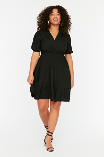 Trendyol Curve Plus Size Dress - Black - Wrapover