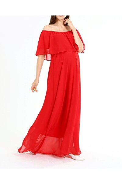 Bersi Butik Long Chiffon Carmen Collar Shooting Dress