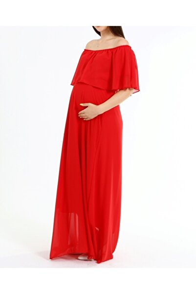 Bersi Butik Long Chiffon Carmen Collar Shooting Dress