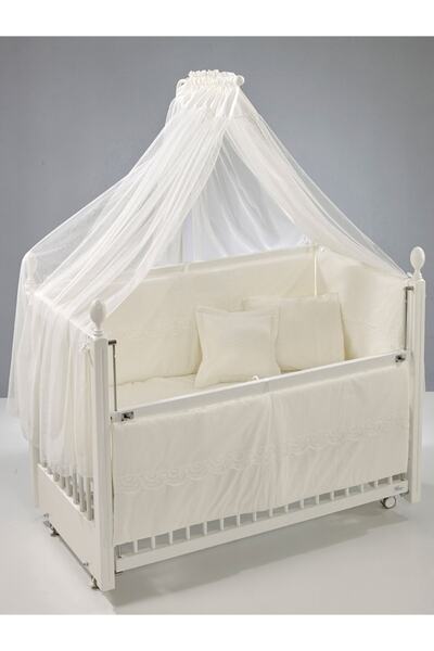 Meltem Smart Kral Anne Yanı Ahşap Sallanır Beşik 60x120 cm (beyaz-krem)