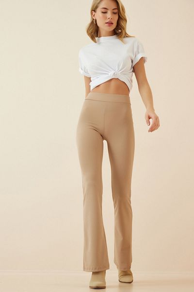 Happiness İstanbul Women's Cream Flare Leg Knitted Trousers XR00004