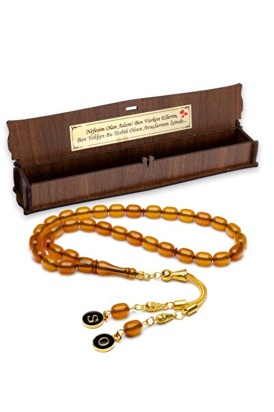OTTOTESBİH Mărgele de rugăciune cadou, mărgele de rugăciune de chihlimbar, mărgele de rugăciune cu scrisori, în cutie de lemn