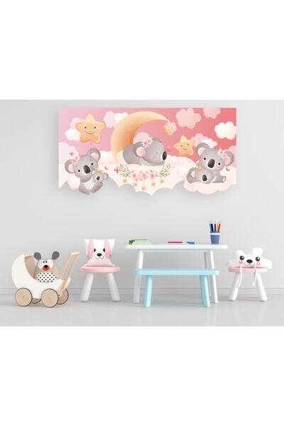 Sepet Yıldızı Sevimli Koalalar Çocuk Bebek Odası Duvar Sticker 100x50 Cm Pembe