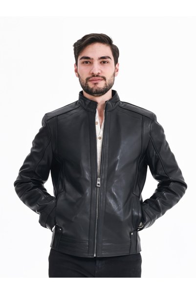 YÜCE DERİ Hakiki Siyah Erkek Deri Ceket