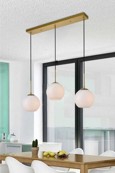 BSA LIGHTING ثريا معلقة بثلاثة خطوط عتيقة من بيريل (زجاج أبيض)